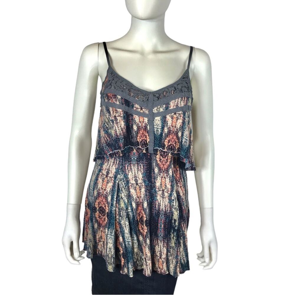 Ecote Tank Top Boho Blouse Grey Pink Cream Teal Colors Lace Detail